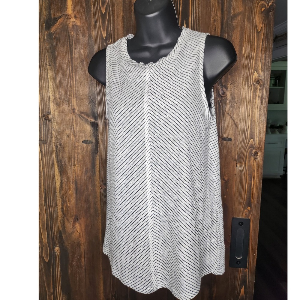 Sundance Sleeveless Linen Tank Tunic Black/white Stripe Raw‎ Edges XS